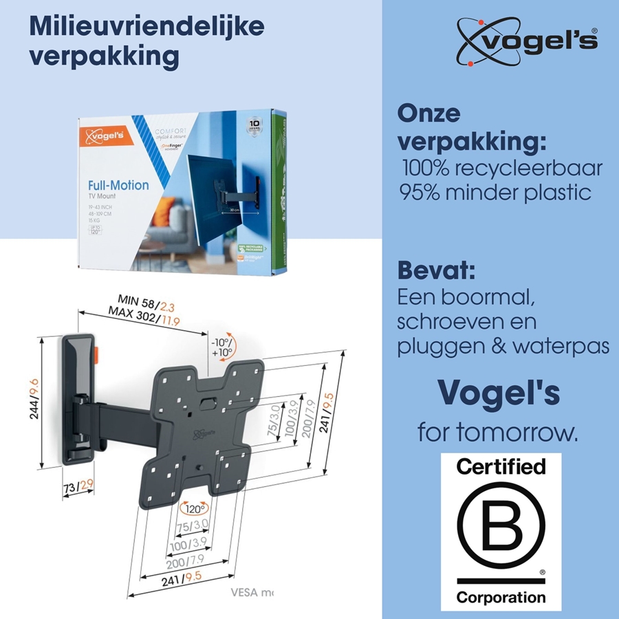 Vogel's COMFORT TVM 3225 | Draai- en kantelbare tv-beugel | 19-43 3